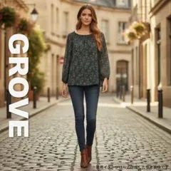 1607 grove トップス ペイズリー柄 ブラウス グリーン Lのサムネイル