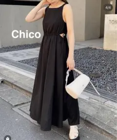 【Chico チコ】BACK開きデザインノースリロングワンピース ブラック