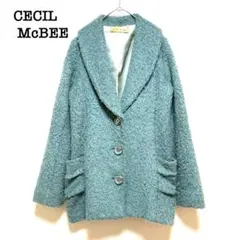セシルマクビー　ジャケット　【Ｍ】　緑　襟付　ショールカラー　ポケット　ミドル丈