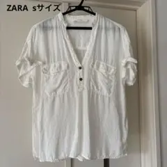 ZARA Z1975 DENIM リネン混 半袖シャツ ホワイト Sのサムネイル
