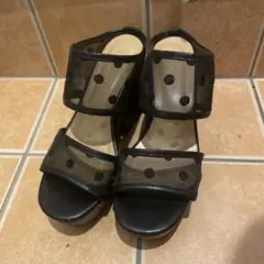 ESPERANZA 黒 ドット柄 厚底 ヒール サンダル M