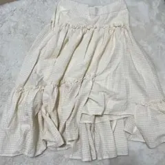 アイボリー ギンガムチェック フレアスカート