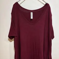Zenana Premium【3X】Vネック チュニック丈カットソー ボルドー