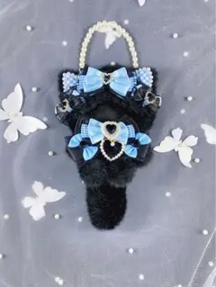 ニャンコロリータ 立ちぬい服10-13cm 猫耳 黒xシルバー 着せ替え