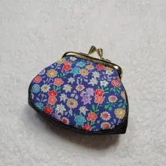 和柄 がま口財布 小銭入れ ちりめん調 紺色 花柄 ミニ財布 コインケース