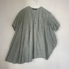 ＊ミズイロインド＊リネン混　アシンメトリーハーフスリーブシャツ　カーキ　変形のサムネイル
