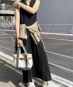 スピックアンドスパン　リブニットワンピース　黒