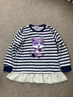 ストライプ柄猫イラスト長袖カットソー