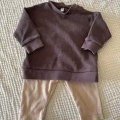 上下セット　ワッフル生地　カットソー　ニットスパッツ　60-70cm