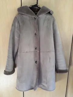 Ray BEAMS フード付きフェイクムートンコート グレー　サイズ1