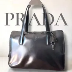 鍵付き 自立 レザー ハンドバッグ トート 黒　イタリア製 PRADA プラダ
