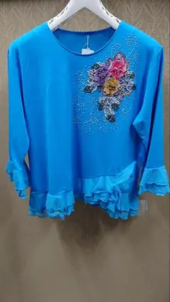 社交ダンス用ドレス青い花刺繍レッスンウェア