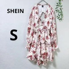 SHEIN 花柄 フリル ミニワンピース 【S】背中あき 春 夏 ミニワンピ