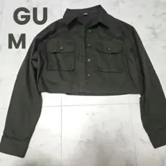GU【M】オリーブグリーン クロップドシャツ