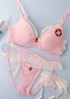 ナース風 ブラジャー ショーツ セット ピンク