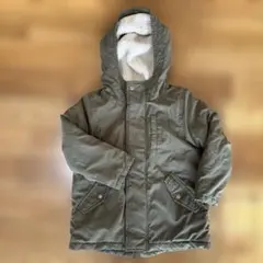 オリーブグリーン ボアフード付きコート