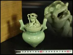 中国美術 青磁 三足 香炉 紫檀蓋(K-YC683) - メルカリ