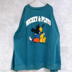ミッキープルート肩組みサガラ刺繍トレーナーDisney緑 大きいサイズ 4L