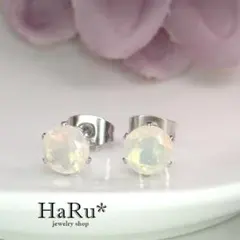 6mm宝石質オパールAAA（エチオピア産）☆サージカルステンレスピアス