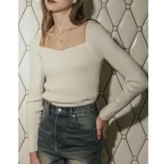 Re:EDIT リエディ ハートネックニットトップス　ホワイト　 Lサイズ