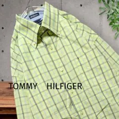 TOMMYHILFIGER　メンズ　チェック柄 　BD 黄緑ゆったり　古着のサムネイル