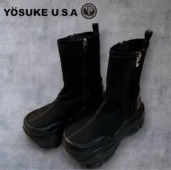 ヨースケ 厚底ブーツ L 厚底スニーカー ダブルジップ ストレッチブーツ 黒