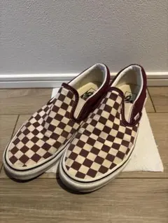 Vans チェッカー柄 スリッポン　ボルドー