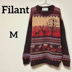 Filant フィラント 総柄ニット セーター Mサイズ 鹿柄 レトロ 古着のサムネイル