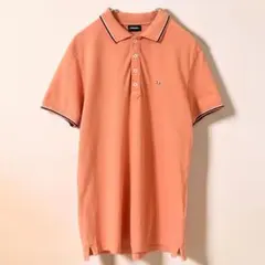 美品　DIESEL ストライプ襟　鹿の子　ポロシャツ　オレンジ　M