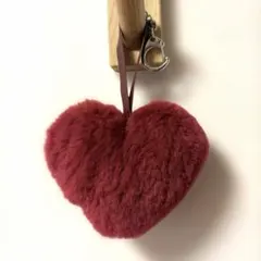ハート型 ファー キーホルダー ボルドー