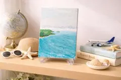 風景画　原画　空からみた海　アクリル　テクスチャー　ミニアート　地球