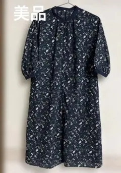 SEASON REASON 花柄 シャツワンピース ネイビー LL