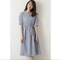 ☆ほぼ未使用☆ナチュラルビューティーベーシック　先染めストライプシャツワンピース