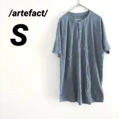 ヘンリーネック ブルー 半袖トップス 無地【S】Tシャツ レディース 古着