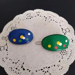 2 未使用　昭和レトロ　ヘアピン バレッタ　楕円ドット　2個