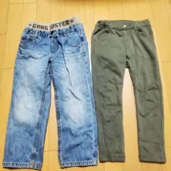 キッズ 長ズボン 2本セット デニムパンツ カーキパンツ まとめ売り