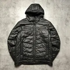 【RESTORATION】 LL 中綿PUレザーダウンジャケット 黒 フード付き
