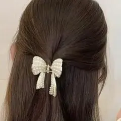 パール調　リボン型　バンズクリップ