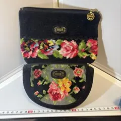 FEILER フェイラーフラワー柄 ポーチ 黒・多色　2個　セット