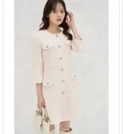 tocco closetパールビジュー飾り釦スパンコールツイードミニワンピース