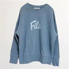 FILA【XS】スウェット クルーネック フロントロゴ くすみブルー 裏起毛のサムネイル