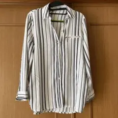 最終価格❗️Blistorm ストライプ 長袖シャツとろみ黒白ブラックホワイトM