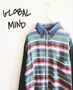 D220057 GLOBAL MIND ボーダー 切替 長袖シャツ