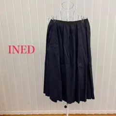 INED イネド レディース ネイビー プリーツスカート ひざ丈 フレア きれい