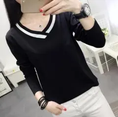 レディーストップス カットソー シンプル Vネック 秋冬 大人 Tシャツ 長袖