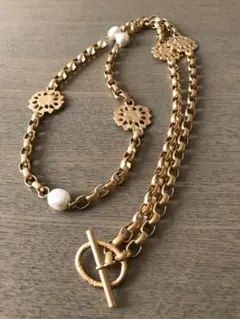 ロングネックレス　ゴールドカラー　マット