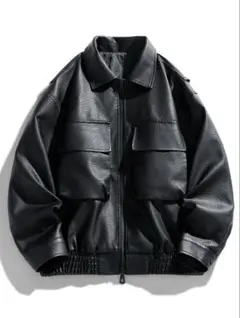 《新品未使用品》 合皮ブルゾン フェイクレザージャケット ブラック
