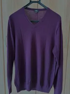 ☆UNIQLO☆ ユニクロ　紫 薄手Vネックセーター　メンズ　ウール100%