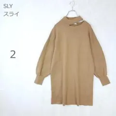【スライ】アシメデザイン ニットワンピース チュニック チョーカー風 茶 2