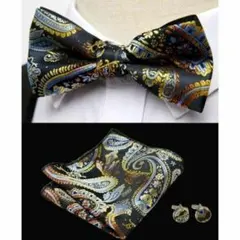 蝶ネクタイ カフス チーフ 3点セット 結婚式 イベント ワンタッチ　ペイズリー